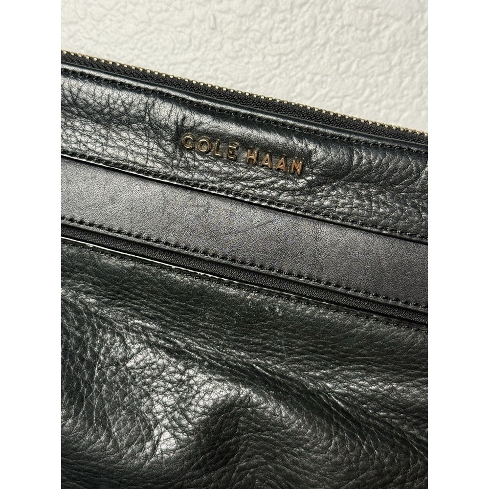 Cole Haan Black Pebbled Leather Crossbody Bag Zip Top Adjustable Strap Purse - Picture 6 of 10